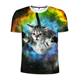 Мужская футболка 3D спортивная с принтом КОСМИЧЕСКИЙ КОТ , 100% полиэстер с улучшенными характеристиками | приталенный силуэт, круглая горловина, широкие плечи, сужается к линии бедра | cat | cats | животные | киса | киска | кот | котики | коты | котэ | кошка | природа