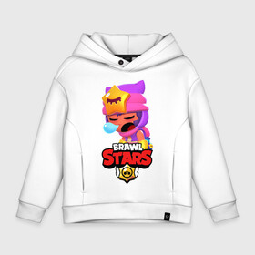 Детское худи Oversize хлопок с принтом BRAWL STARS - SANDY , френч-терри — 70% хлопок, 30% полиэстер. Мягкий теплый начес внутри —100% хлопок | боковые карманы, эластичные манжеты и нижняя кромка, капюшон на магнитной кнопке | brawl | bull | colt | crow | game | games | leon | online | penny | poco | sandy | shelly | spike | star | stars | wanted | брав | бравл | браво | звезда | звезды | игра | игры | лого | онлайн | сенди | старс | сэнди