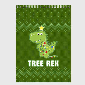 Скетчбук с принтом Tree Rex , 100% бумага
 | 48 листов, плотность листов — 100 г/м2, плотность картонной обложки — 250 г/м2. Листы скреплены сверху удобной пружинной спиралью | christmas tree | new year | t rex | tyrannosaurus | динозавр | елка | ель | новый год | свитер | тиранозавр