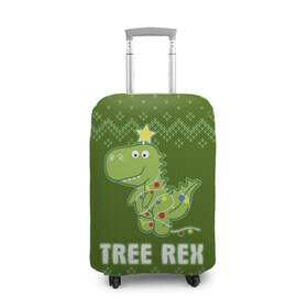 Чехол для чемодана 3D с принтом Tree Rex , 86% полиэфир, 14% спандекс | двустороннее нанесение принта, прорези для ручек и колес | Тематика изображения на принте: christmas tree | new year | t rex | tyrannosaurus | динозавр | елка | ель | новый год | свитер | тиранозавр