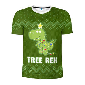 Мужская футболка 3D спортивная с принтом Tree Rex , 100% полиэстер с улучшенными характеристиками | приталенный силуэт, круглая горловина, широкие плечи, сужается к линии бедра | Тематика изображения на принте: christmas tree | new year | t rex | tyrannosaurus | динозавр | елка | ель | новый год | свитер | тиранозавр