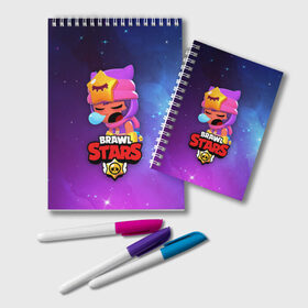 Блокнот с принтом SANDY SPACE (Brawl Stars) , 100% бумага | 48 листов, плотность листов — 60 г/м2, плотность картонной обложки — 250 г/м2. Листы скреплены удобной пружинной спиралью. Цвет линий — светло-серый
 | Тематика изображения на принте: brawl | bull | colt | crow | game | games | leon | online | penny | poco | sandy | shelly | spike | star | stars | wanted | брав | бравл | браво | звезда | звезды | игра | игры | лого | онлайн | сенди | старс | сэнди