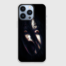 Чехол для iPhone 13 Pro с принтом Cry ,  |  | Тематика изображения на принте: black | cry | eyes | fear | girl | hair | hairstyle | halloween | horror | pitch dark | волосы | глаза | девочка | крик | прическа | темень | ужас | хэллоуин | черный