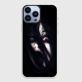 Чехол для iPhone 13 Pro Max с принтом Cry ,  |  | Тематика изображения на принте: black | cry | eyes | fear | girl | hair | hairstyle | halloween | horror | pitch dark | волосы | глаза | девочка | крик | прическа | темень | ужас | хэллоуин | черный