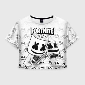 Женская футболка Crop-top 3D с принтом FORTNITE MARSHMELLO , 100% полиэстер | круглая горловина, длина футболки до линии талии, рукава с отворотами | chapter 2 | fortnite | marshmello | диджей | игры | маршмэллоу | молоток | фортнайт