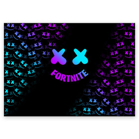 Поздравительная открытка с принтом FORTNITE x MARSHMELLO , 100% бумага | плотность бумаги 280 г/м2, матовая, на обратной стороне линовка и место для марки
 | fortnite | fortnite 2 | fortnite x маршмелло | ikonik | marshmello | ninja | ninja streamer | иконик | ниндзя | фортнайт | фортнайт 2 | фортнайт глава 2