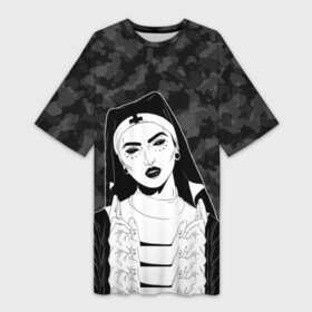 Платье-футболка 3D с принтом Анархия ,  |  | анархия | камуфляж | монашка | черно белое