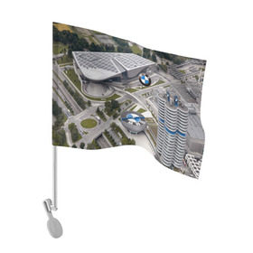 Флаг для автомобиля с принтом BMW city , 100% полиэстер | Размер: 30*21 см | Тематика изображения на принте: bmw | buildings | city | germany | munich | prestige | бмв | германия | город | здания | мюнхен | престиж