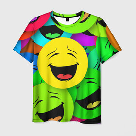 Мужская футболка 3D с принтом Эмодзи смайлы , 100% полиэфир | прямой крой, круглый вырез горловины, длина до линии бедер | emoji | настроение | позитив | смайлики | смайлы | стикеры | текстура смайл | улыбки | фон смайл | эмодзи