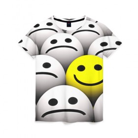 Женская футболка 3D с принтом EMOJI 2019 , 100% полиэфир ( синтетическое хлопкоподобное полотно) | прямой крой, круглый вырез горловины, длина до линии бедер | emoji | настроение | позитив | смайлики | смайлы | стикеры | текстура смайл | улыбки | фон смайл | эмодзи