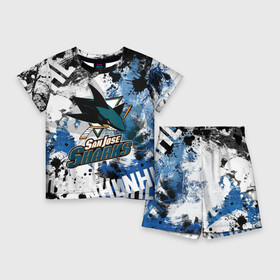 Детский костюм с шортами 3D с принтом Сан Хосе Шаркс ,  |  | hockey | nhl | san jose | san jose sharks | sharks | usa | нхл | сан хосе | сан хосе шаркс | спорт | сша | хоккей | шайба | шаркс