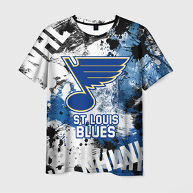 Мужская футболка 3D с принтом Сент-Луис Блюз , 100% полиэфир | прямой крой, круглый вырез горловины, длина до линии бедер | blues | hockey | nhl | st. louis | st. louis blues | usa | блюз | нхл | сент луис | сент луис блюз | спорт | сша | хоккей | шайба