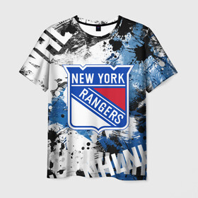 Мужская футболка 3D с принтом Нью-Йорк Рейнджерс , 100% полиэфир | прямой крой, круглый вырез горловины, длина до линии бедер | Тематика изображения на принте: hockey | new york | new york rangers | nhl | rangers | usa | нхл | нью йорк | нью йорк рейнджерс | рейнджерс | спорт | сша | хоккей | шайба