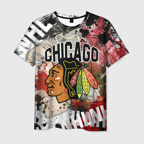 Мужская футболка 3D с принтом Chicago Blackhawks , 100% полиэфир | прямой крой, круглый вырез горловины, длина до линии бедер | blackhawks | chicago | chicago blackhawks | hockey | nhl | usa | блэкхокс | нхл | спорт | сша | хоккей | чикаго | чикаго блэкхокс | шайба