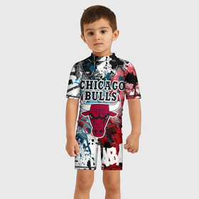 Детский купальный костюм 3D с принтом Чикаго Буллз , Полиэстер 85%, Спандекс 15% | застежка на молнии на спине | bulls | chicago | chicago bulls | nba | баскетбол | буллз | нба | чикаго | чикаго буллз