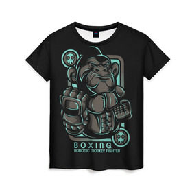 Женская футболка 3D с принтом Gorilla fighter , 100% полиэфир ( синтетическое хлопкоподобное полотно) | прямой крой, круглый вырез горловины, длина до линии бедер | boxing | cool | fighter | fist | glove | gorilla | monkey | power | punch | robot | боец | бокс | горилла | крутая | кулак | обезьяна | перчатка | робот | сила | удар