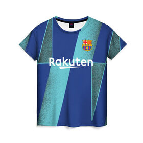 Женская футболка 3D с принтом Barcelona PreMatch kit , 100% полиэфир ( синтетическое хлопкоподобное полотно) | прямой крой, круглый вырез горловины, длина до линии бедер | Тематика изображения на принте: barcelona | champions | laliga | league | messi | spain | барселона | испания | лига | месси | чемпионов