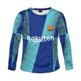 Женский лонгслив 3D с принтом Barcelona PreMatch kit , 100% полиэстер | длинные рукава, круглый вырез горловины, полуприлегающий силуэт | Тематика изображения на принте: barcelona | champions | laliga | league | messi | spain | барселона | испания | лига | месси | чемпионов