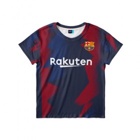 Детская футболка 3D с принтом Barcelona PreMatch home , 100% гипоаллергенный полиэфир | прямой крой, круглый вырез горловины, длина до линии бедер, чуть спущенное плечо, ткань немного тянется | barcelona | champions | laliga | league | messi | spain | барселона | испания | лига | месси | чемпионов