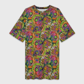 Платье-футболка 3D с принтом Rick and Morty pattern ,  |  | cn_1954139_019061 | dsgnosadchaya | monster | pattern | rick  morty | vdosadir | джастин ройланд | дэн хармон | миссикс | плюмбус | рик и морти