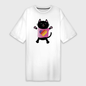 Платье-футболка хлопок с принтом Black cat ,  |  | Тематика изображения на принте: black | cat | eyes | heart | like | likee | moustache | mouth | nose | paws | smile | tail | tounge | глаза | кот | котенок | кошка | лапы | нос | рот | сердце | улыбка | усы | хвост | черный | язык