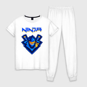 Женская пижама хлопок с принтом FORTNITE NINJA , 100% хлопок | брюки и футболка прямого кроя, без карманов, на брюках мягкая резинка на поясе и по низу штанин | fnchap2 | fortnite | fortnite 2 | fortnite x | marshmello | ninja | ninja hyper streamer | ninja streamer | streamer | tyler blevins | маршмелло | ниндзя | фортнайт | фортнайт 2 | фортнайт глава 2