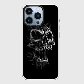 Чехол для iPhone 13 Pro с принтом Cry ,  |  | Тематика изображения на принте: cry | fear | grin. teeth | halloween | horror | jaw | skull | зубы | крик | оскал | ужас | хэллоуин | череп