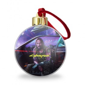 Ёлочный шар с принтом CYBERPUNK 2077 - КИАНУ , Пластик | Диаметр: 77 мм | 2077 | cyber | cyberpunk | demon | glitch | keanu | logo | punk | reeves | samurai | symbol | team | trauma | глитч | демон | киану | кибер | киберпанк | клан | лого | логотип | огонь | панк | ривз | самурай | символ