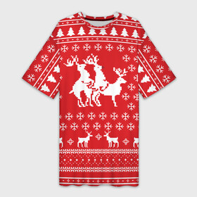 Платье-футболка 3D с принтом СВИТЕР С ОЛЕНЯМИ ,  |  | christmas | new year | winter | дед мороз | зима | ирония | клауз | клаус | новый год | олени | подарки | рождество | санта | сарказм | свитер с оленями | снег