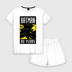 Женская пижама с шортиками хлопок с принтом Batman 80 years , 100% хлопок | футболка прямого кроя, шорты свободные с широкой мягкой резинкой | 80 | 80th | anniversary | bat man | batman | batman comics | caped crusader | dark knight | shtatbat | бетмен | брюс уэйн | бэт мен | бэтмен | тёмный рыцарь