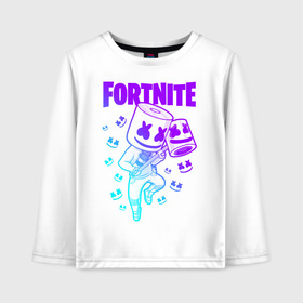 Детский лонгслив хлопок с принтом FORTNITE MARSHMELLO , 100% хлопок | круглый вырез горловины, полуприлегающий силуэт, длина до линии бедер | chapter 2 | fortnite | marshmello | диджей | игры | маршмэллоу | молоток | фортнайт