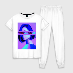 Женская пижама хлопок с принтом Blurred visions , 100% хлопок | брюки и футболка прямого кроя, без карманов, на брюках мягкая резинка на поясе и по низу штанин | art | digital | glitch | арт | глитч | глюк | искажение | искусство | ошибка | цифровое | цифровой