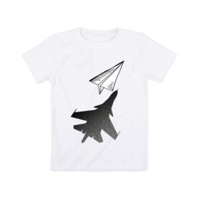 Детская футболка хлопок с принтом Внешность обманчива , 100% хлопок | круглый вырез горловины, полуприлегающий силуэт, длина до линии бедер | бумажный | оригами | самолёт | самолётик | тень | чсв