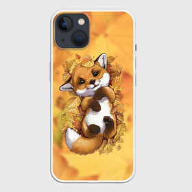 Чехол для iPhone 13 с принтом Осенний лисёнок ,  |  | fox | лис | лиса | лисёнок | лисичка | листва | листья | осень | рыжая