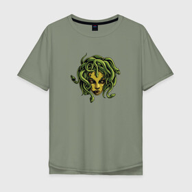 Мужская футболка хлопок Oversize с принтом Медуза Горгона , 100% хлопок | свободный крой, круглый ворот, “спинка” длиннее передней части | горгона | змеи | медуза горгона | мистика | монстер | существо