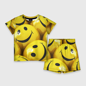 Детский костюм с шортами 3D с принтом YELLOW SMILE ,  |  | emoji | настроение | позитив | смайлики | смайлы | стикеры | текстура смайл | улыбки | фон смайл | эмодзи