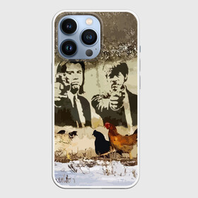 Чехол для iPhone 13 Pro с принтом Pulp fiction in Russia ,  |  | Тематика изображения на принте: chicken | humor | plaster | pulp fiction | russia | snow | tarantino | travolta | wall | криминальное чтиво | курица | россия | снег | стена | тарантино | штукатурка