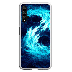 Чехол для Honor 20 с принтом Abstract fractal blue flame , Силикон | Область печати: задняя сторона чехла, без боковых панелей | abstract | colors | dark | flame | fractal | space | абстракция | космос | краски | огонь | пламя | тёмный | фрактал