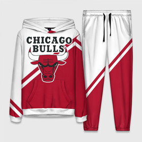 Женский костюм 3D (с толстовкой) с принтом Chicago Bulls Red White ,  |  | bulls | chicago | chicago bulls | nba | баскетбол | буллз | нба | чикаго | чикаго буллз