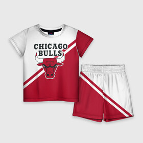 Детский костюм с шортами 3D с принтом Chicago Bulls Red White ,  |  | bulls | chicago | chicago bulls | nba | баскетбол | буллз | нба | чикаго | чикаго буллз