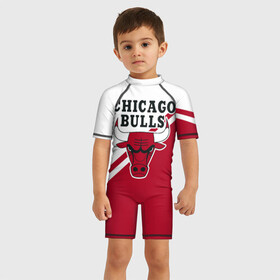 Детский купальный костюм 3D с принтом Chicago Bulls Red-White , Полиэстер 85%, Спандекс 15% | застежка на молнии на спине | bulls | chicago | chicago bulls | nba | баскетбол | буллз | нба | чикаго | чикаго буллз