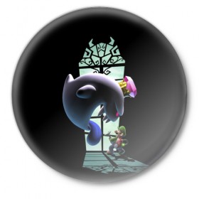 Значок с принтом Luigis Mansion ,  металл | круглая форма, металлическая застежка в виде булавки | game | luigis mansion | mario | nintendo | видеоигра | игра | луиджи | марио | привидение | призрак