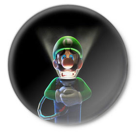 Значок с принтом Luigis Mansion ,  металл | круглая форма, металлическая застежка в виде булавки | Тематика изображения на принте: game | luigis mansion | mario | nintendo | видеоигра | игра | луиджи | марио | привидение | призрак