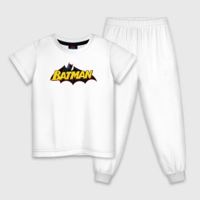 Детская пижама хлопок с принтом Batman Logo , 100% хлопок |  брюки и футболка прямого кроя, без карманов, на брюках мягкая резинка на поясе и по низу штанин
 | Тематика изображения на принте: 80 | 80th | anniversary | bat man | batman | batman comics | caped crusader | dark knight | shtatjl | бетмен | брюс уэйн | бэт мен | бэтмен | тёмный рыцарь