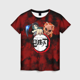 Женская футболка 3D с принтом Kimetsu no Yaiba  , 100% полиэфир ( синтетическое хлопкоподобное полотно) | прямой крой, круглый вырез горловины, длина до линии бедер | demons | kimetsu | knife | yaiba | демонов | демоны | клинок | рассекающий