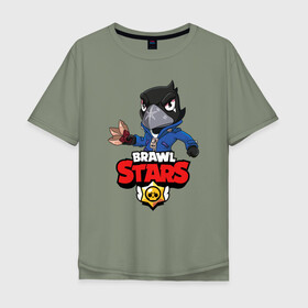 Мужская футболка хлопок Oversize с принтом BRAWL STARS CROW , 100% хлопок | свободный крой, круглый ворот, “спинка” длиннее передней части | brawl stars | bull | colt | crow | leon | stars | берли | бо | брок | ворон | джесси | динамайк | дэррил | кольт | леон | мортис | нита | пайпер | пенни | поко | пэм | рикошет | спайк | фрэнк | шелли | эль примо