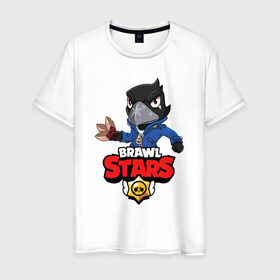 Мужская футболка хлопок с принтом BRAWL STARS CROW , 100% хлопок | прямой крой, круглый вырез горловины, длина до линии бедер, слегка спущенное плечо. | brawl stars | bull | colt | crow | leon | stars | берли | бо | брок | ворон | джесси | динамайк | дэррил | кольт | леон | мортис | нита | пайпер | пенни | поко | пэм | рикошет | спайк | фрэнк | шелли | эль примо