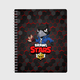 Тетрадь с принтом BRAWL STARS CROW , 100% бумага | 48 листов, плотность листов — 60 г/м2, плотность картонной обложки — 250 г/м2. Листы скреплены сбоку удобной пружинной спиралью. Уголки страниц и обложки скругленные. Цвет линий — светло-серый
 | brawl stars | bull | colt | crow | leon | stars | берли | бо | брок | ворон | джесси | динамайк | дэррил | кольт | леон | мортис | нита | пайпер | пенни | поко | пэм | рикошет | спайк | фрэнк | шелли | эль примо