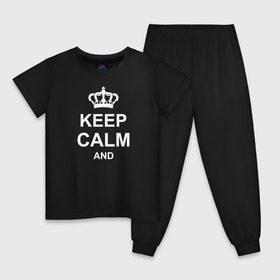Детская пижама хлопок с принтом Keep calm and , 100% хлопок |  брюки и футболка прямого кроя, без карманов, на брюках мягкая резинка на поясе и по низу штанин
 | keep calm and | блестящий | император | король | корона | популярный | принц | сохраняй | сохраняй спокойствие | сохраняй спокойствие и | спокойствие | текст | только | царь
