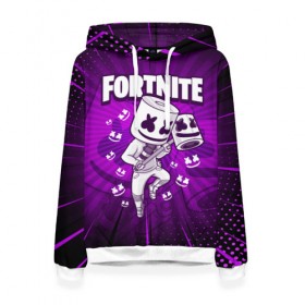 Женская толстовка 3D с принтом FORTNITE MARSHMELLO , 100% полиэстер  | двухслойный капюшон со шнурком для регулировки, мягкие манжеты на рукавах и по низу толстовки, спереди карман-кенгуру с мягким внутренним слоем. | chapter 2 | fortnite | marshmello | диджей | игры | маршмэллоу | молоток | фортнайт